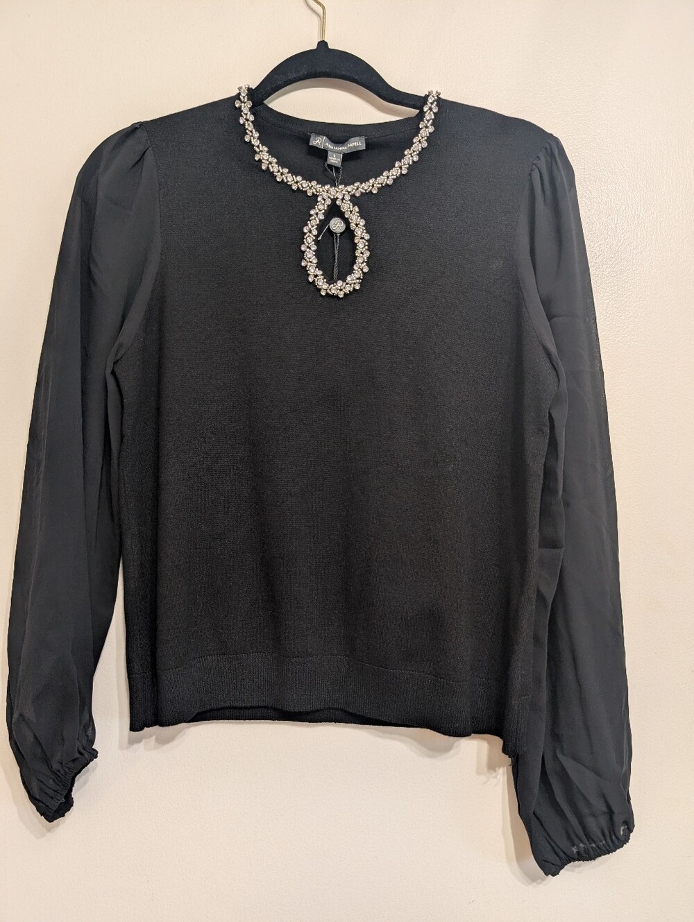 NWT Embellished Black Jewel-Neck Sweater